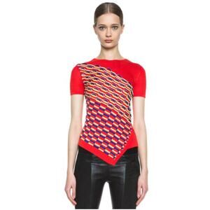 Peter Pilotto Knit Top Asymmetrical Blood Orange Red $885 Cotton Blend EUC 12